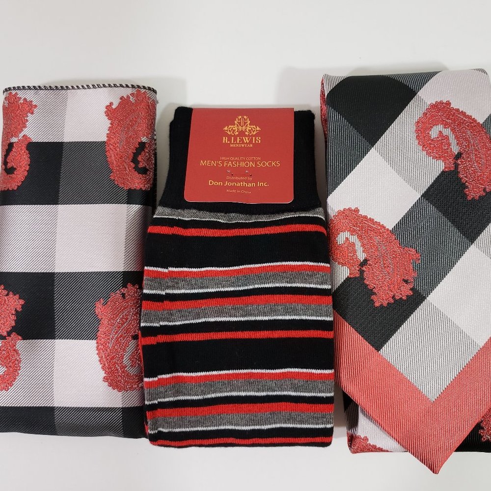 Necktie Hanky Socks Box Set by R Lewis RG002 Red - Picture 1 of 6